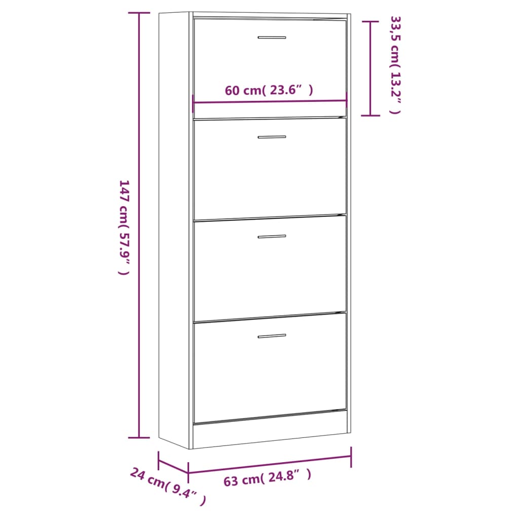 vidaXL Mueble zapatero madera contrachapada gris hormigón 63x24x147 cm