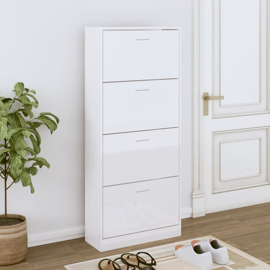 vidaXL Mueble zapatero madera contrachapada blanco brillo 63x24x147 cm