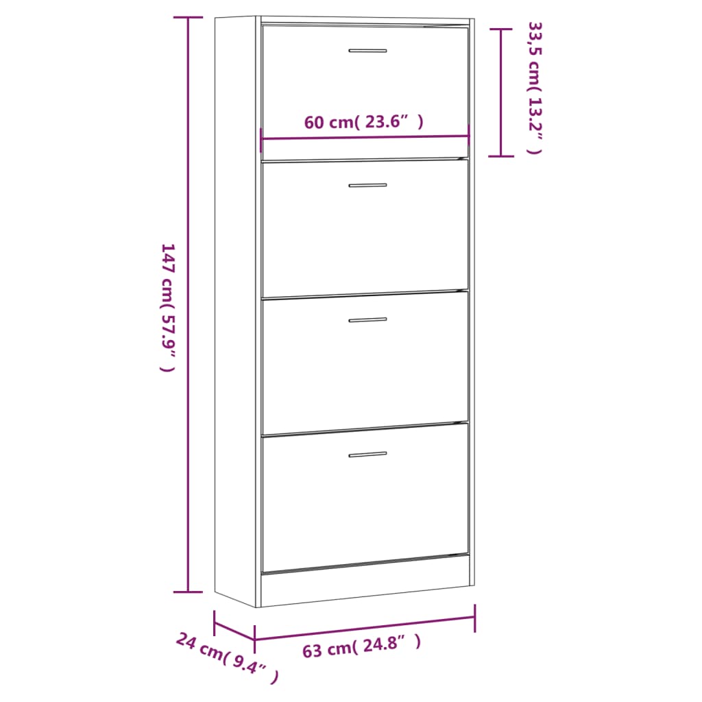 vidaXL Mueble zapatero madera contrachapada gris Sonoma 63x24x147 cm