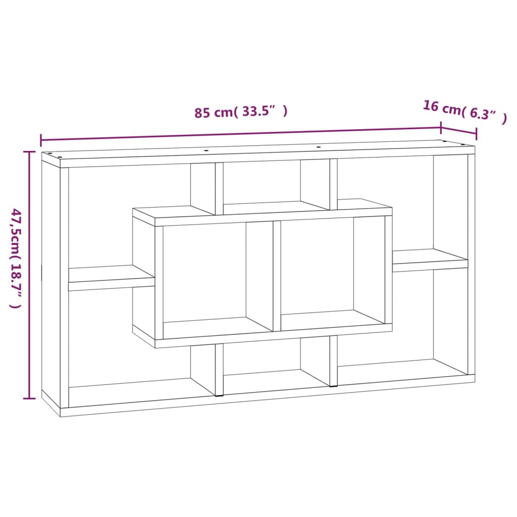 vidaXL Estantería de pared con 8 compartimentos gris hormigón