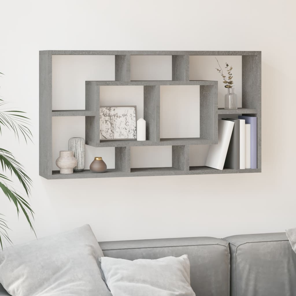 vidaXL Estantería de pared con 8 compartimentos gris hormigón