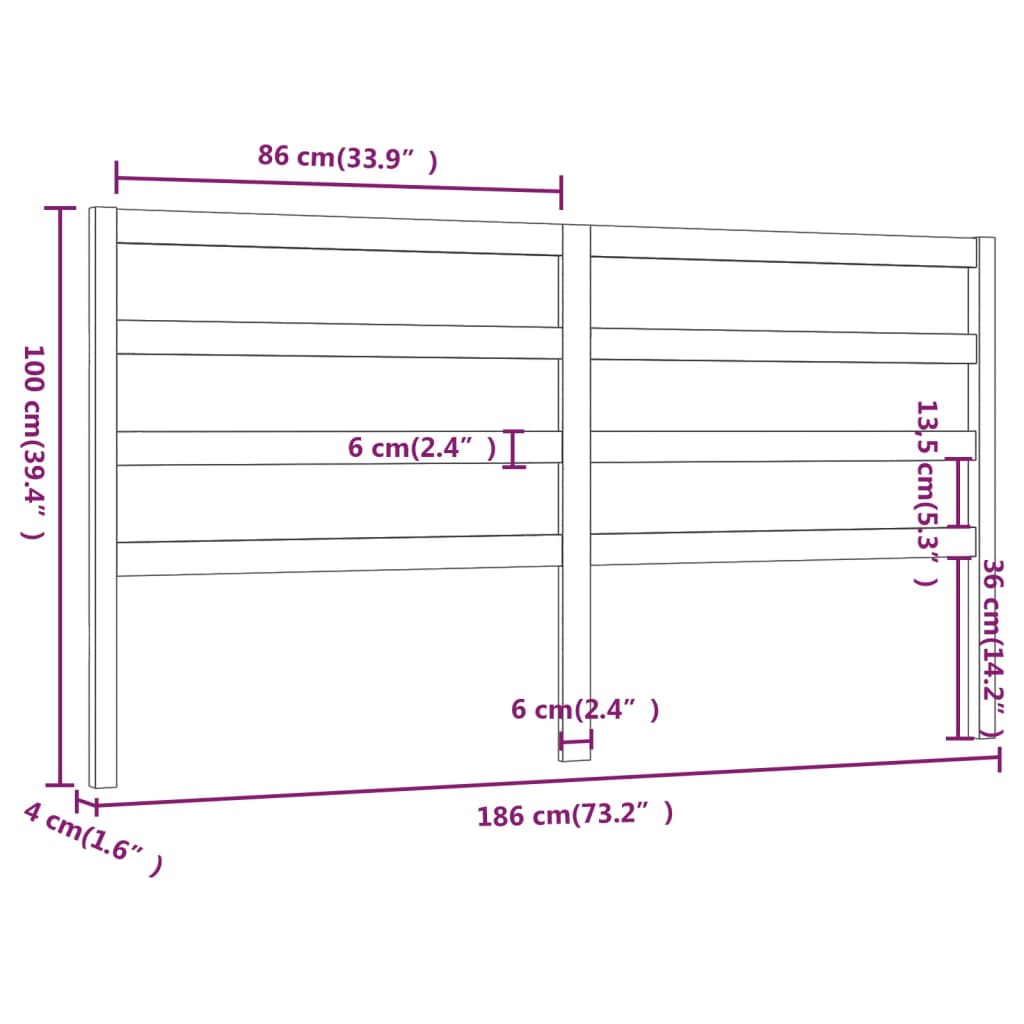 vidaXL Cabecero de cama madera maciza de pino negro 186x4x100 cm