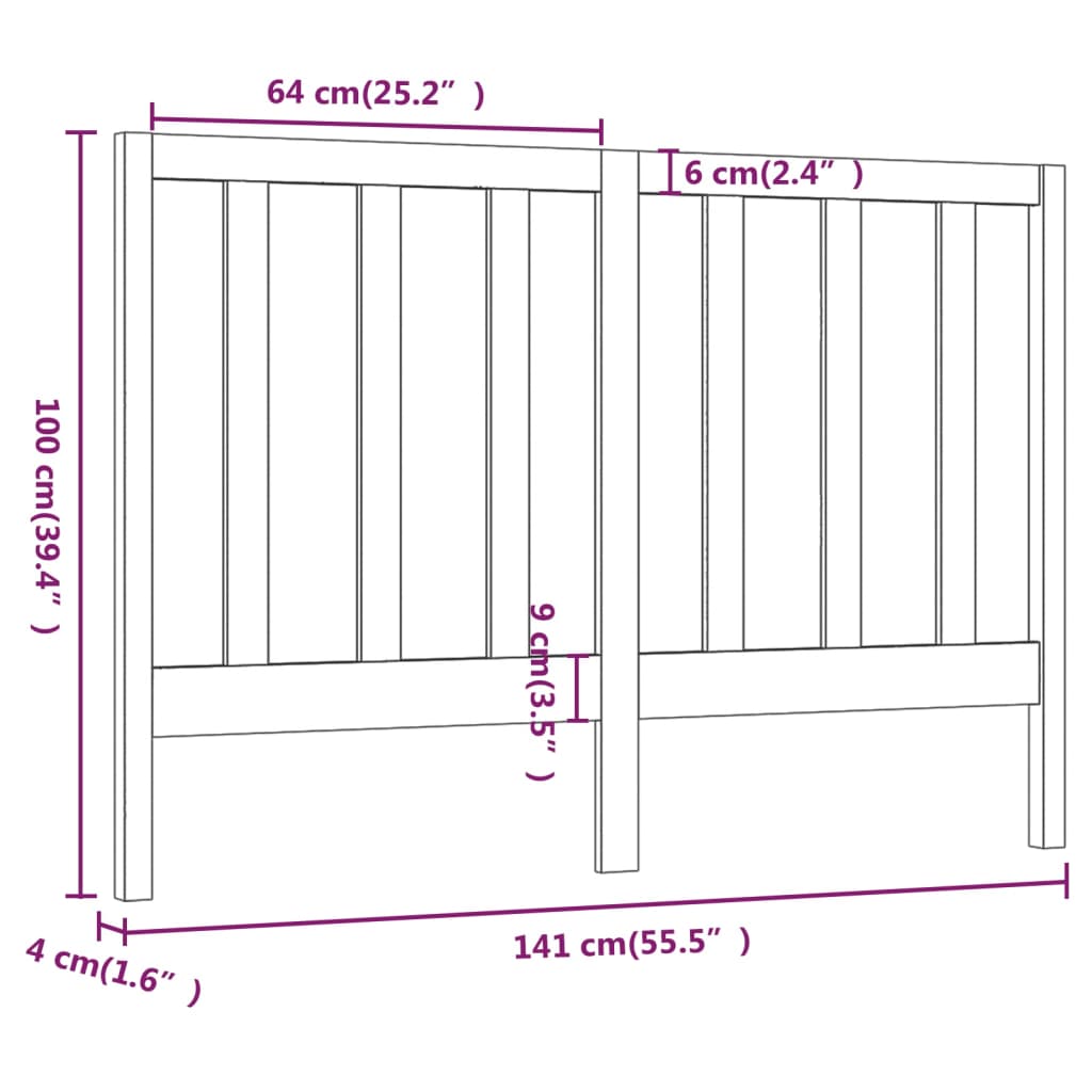 vidaXL Cabecero de cama madera maciza de pino marrón miel 141x4x100 cm