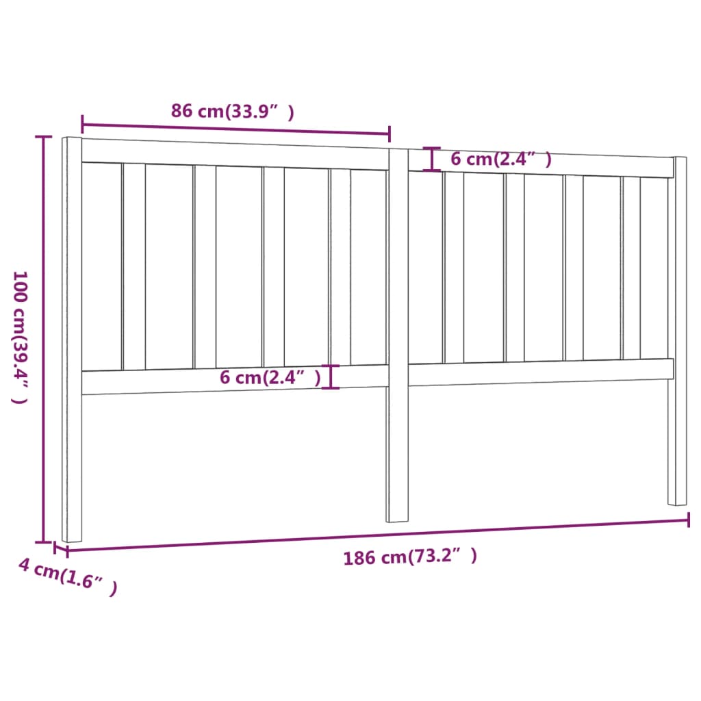 vidaXL Cabecero de cama madera maciza de pino 186x4x100 cm