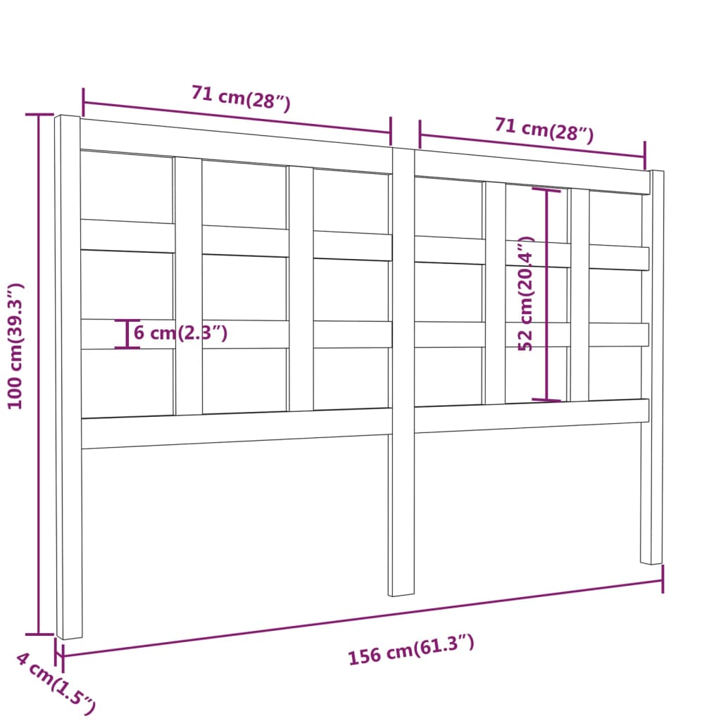 vidaXL Cabecero de cama madera maciza de pino negro 156x4x100 cm