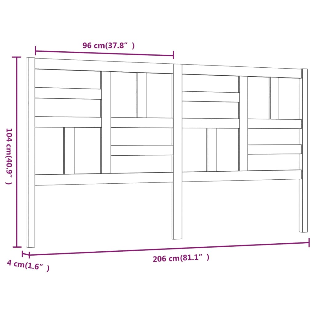 vidaXL Cabecero de cama madera maciza de pino marrón miel 206x4x104 cm