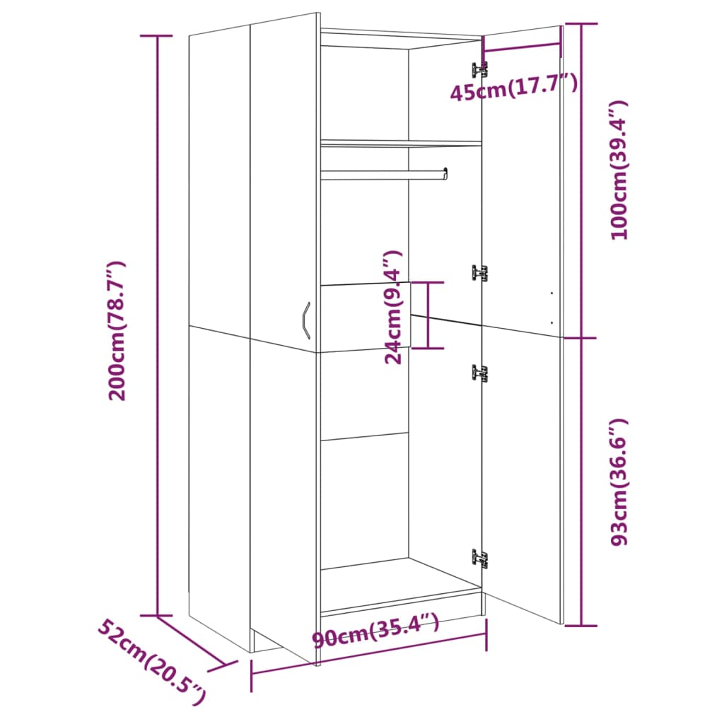 vidaXL Armario madera contrachapada color roble ahumado 90x52x200 cm