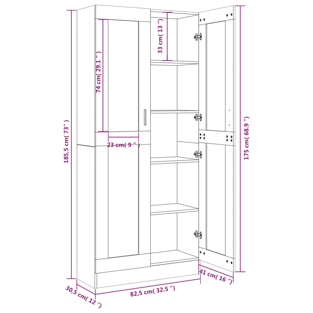 vidaXL Vitrina madera contrachapada roble ahumado 82,5x30,5x185,5 cm