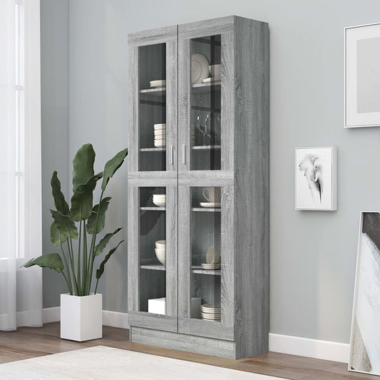 vidaXL Vitrina de madera contrachapada gris sonoma 82,5x30,5x185,5 cm