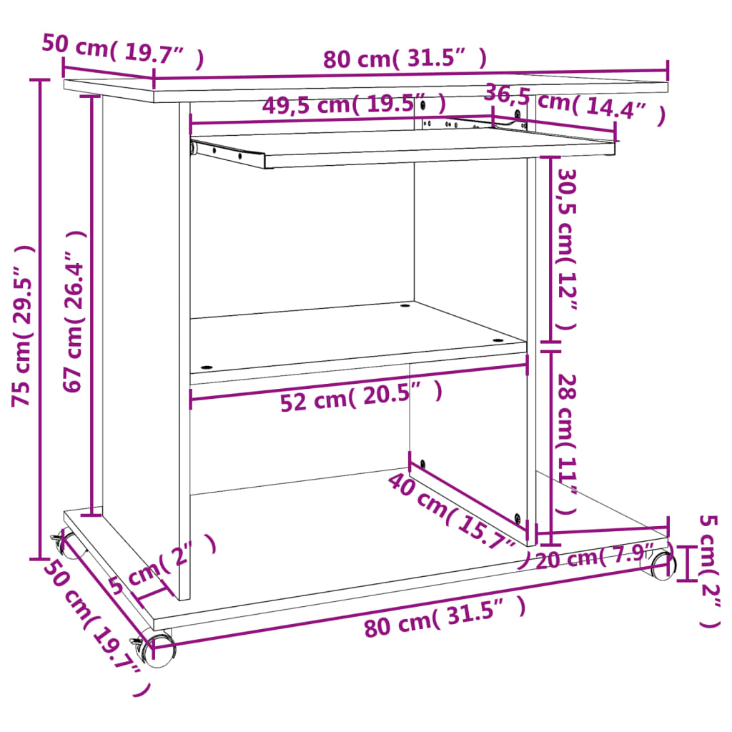 vidaXL Escritorio de madera contrachapada roble ahumado 80x50x75 cm