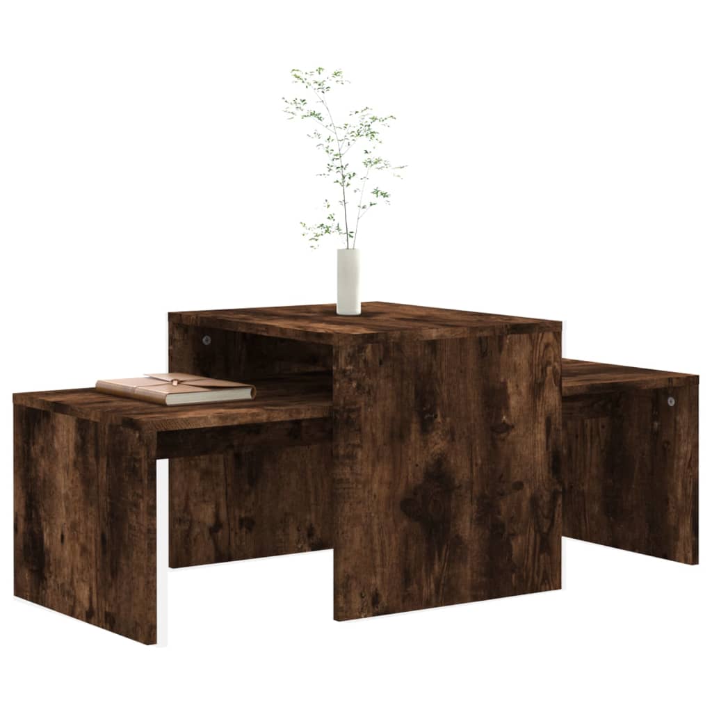 vidaXL Set mesas centro madera contrachapada roble ahumado 100x48x40cm