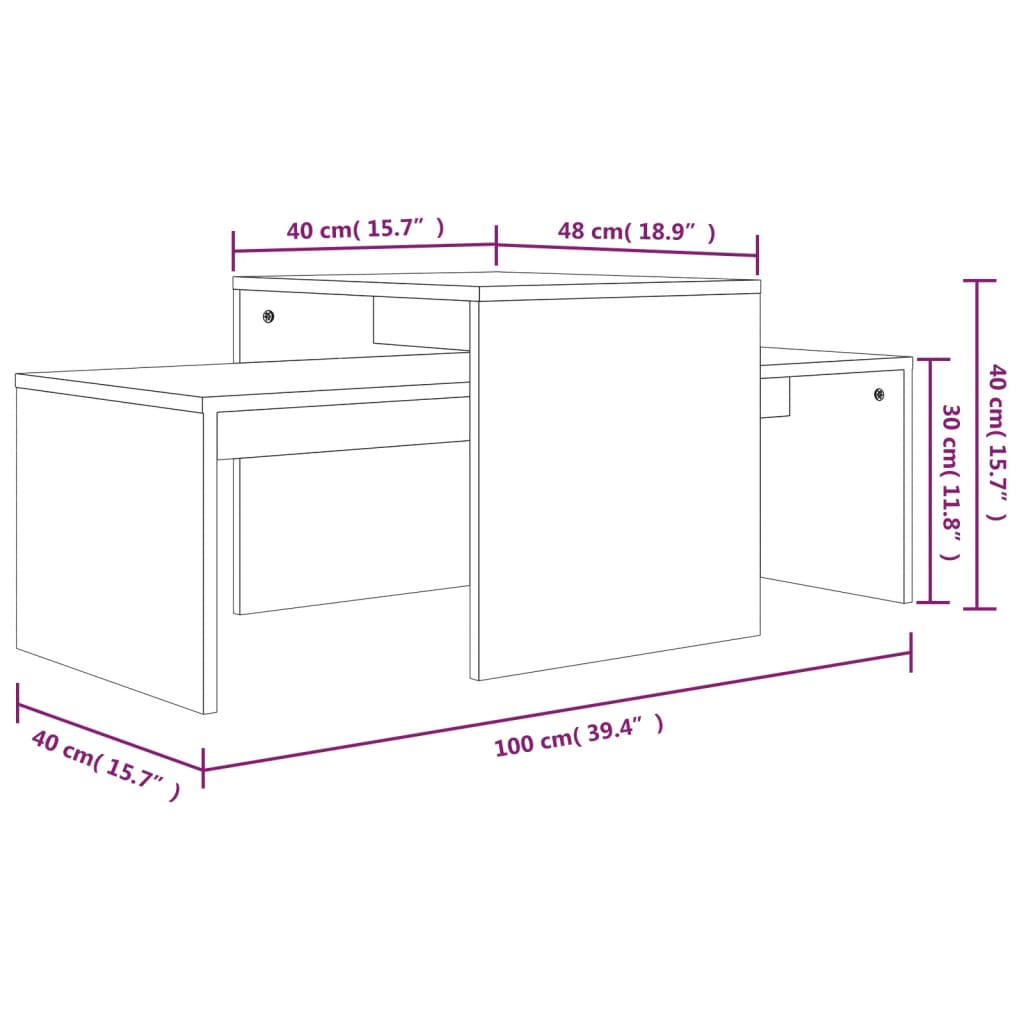 vidaXL Set mesa de centro madera de ingeniería gris Sonoma 100x48x40c