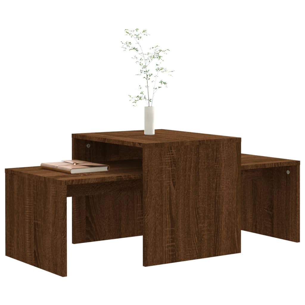 vidaXL Set mesa de centro madera ingeniería roble marrón 100x48x40 cm