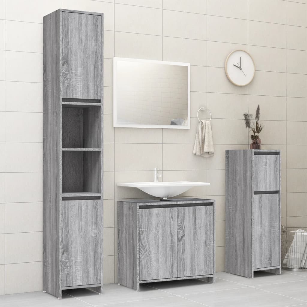 vidaXL Armario de baño madera contrachapada gris Sonoma 30x30x95 cm