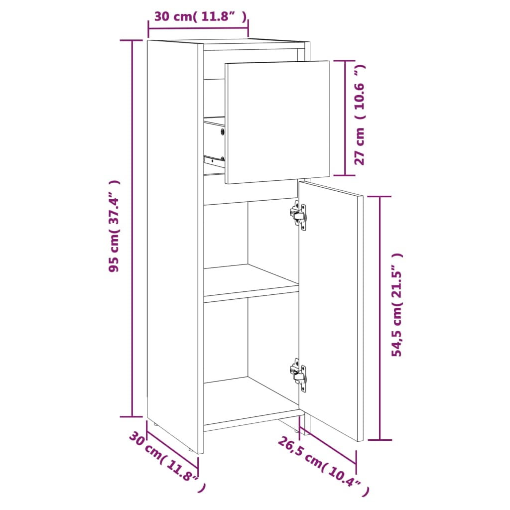 vidaXL Armario de baño madera contrachapada gris Sonoma 30x30x95 cm