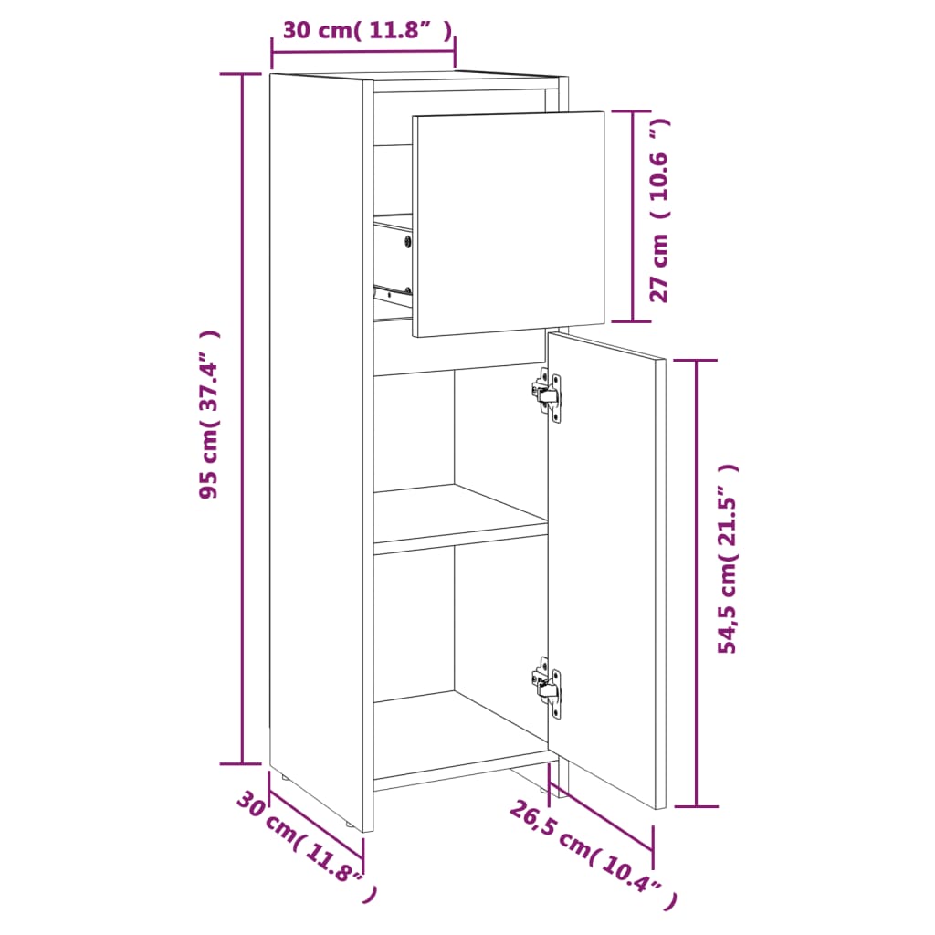 vidaXL Armario de baño madera contrachapada roble marrón 30x30x95 cm