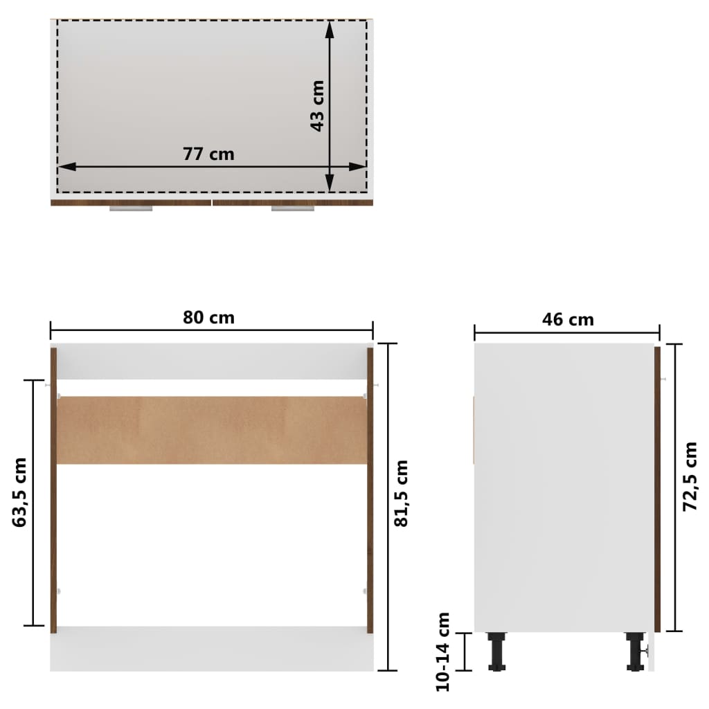 vidaXL Armario bajo fregadero madera ingeniería marrón 80x46x81,5 cm