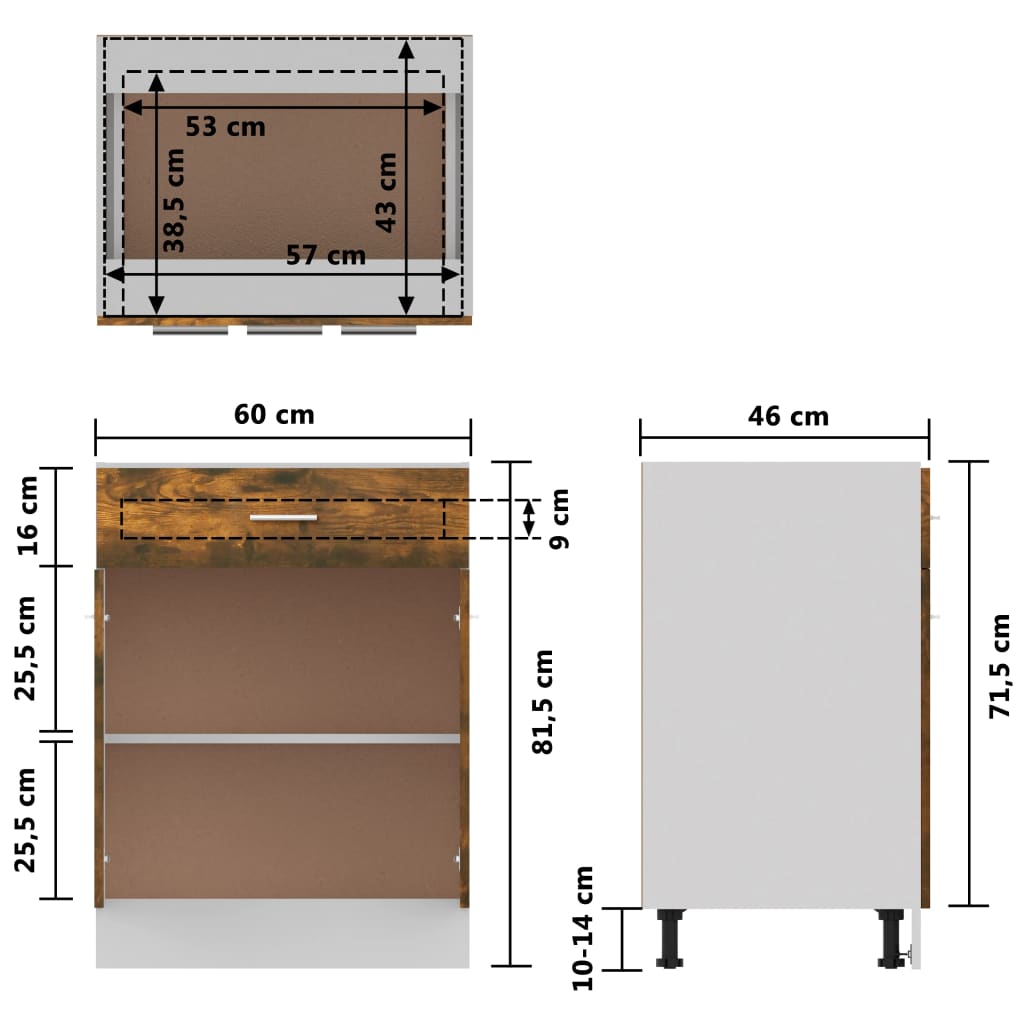 vidaXL Armario bajo de cocina madera ingeniería roble ahumado