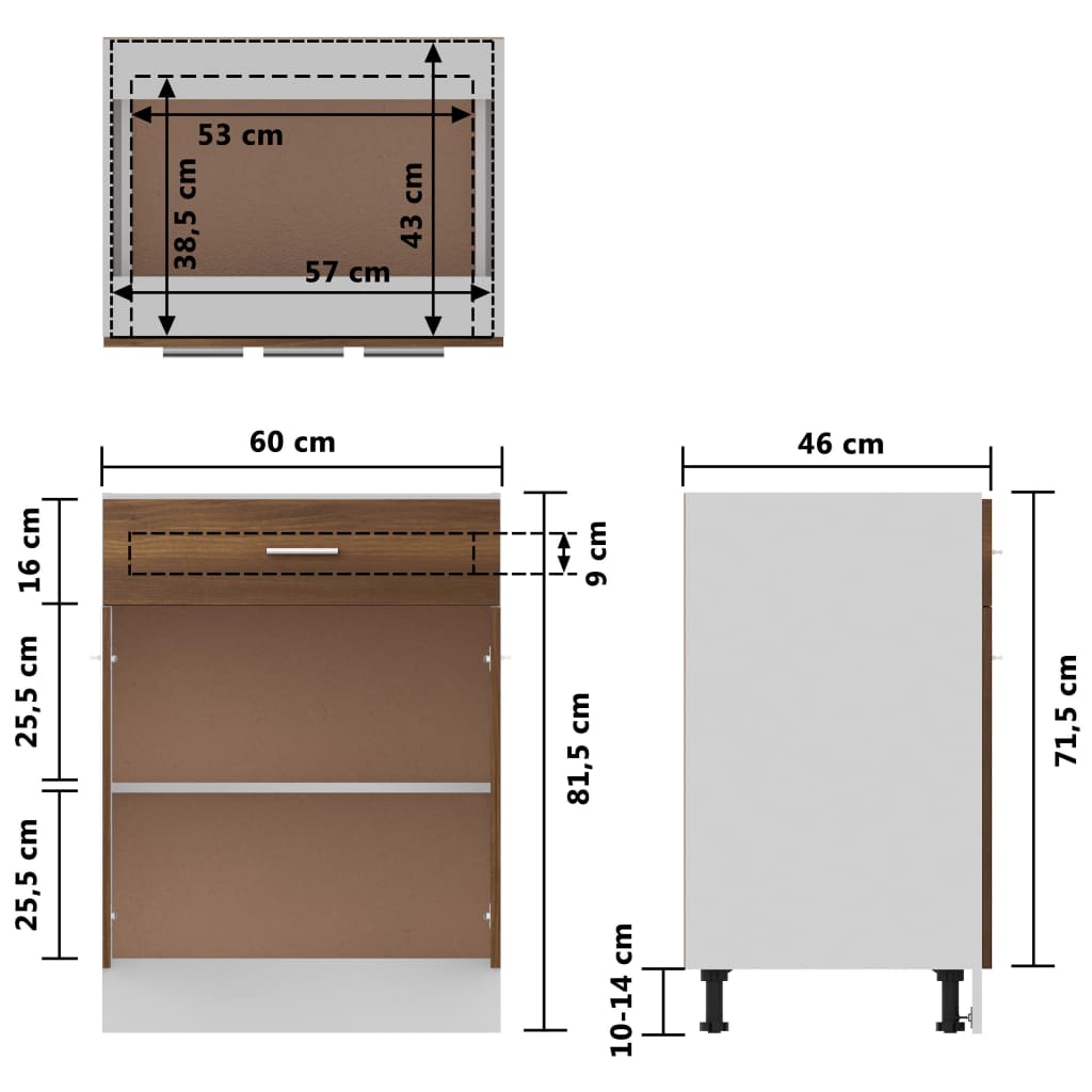 vidaXL Armario bajo de cocina madera ingeniería marrón roble