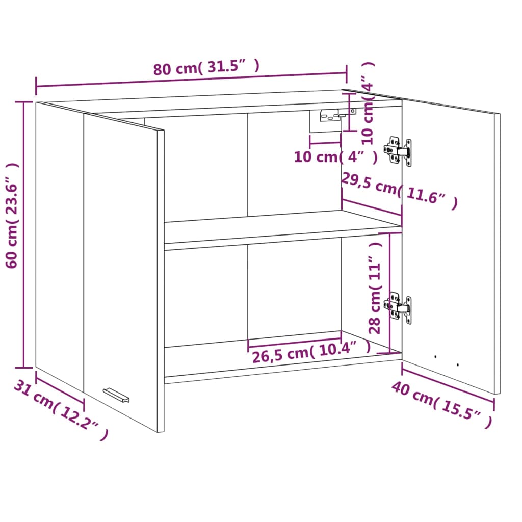 vidaXL Armario colgante madera de ingeniería roble ahumado 80x31x60 cm