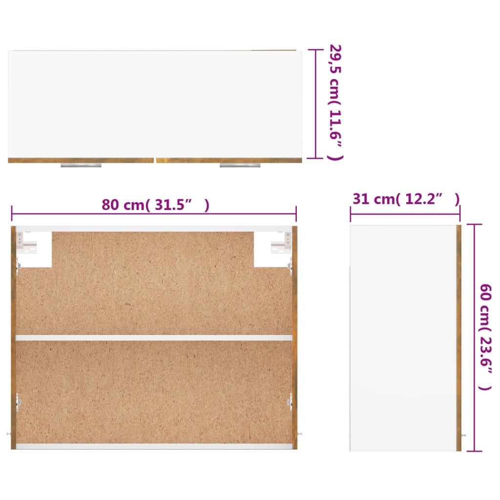 vidaXL Armario colgante madera de ingeniería roble ahumado 80x31x60 cm