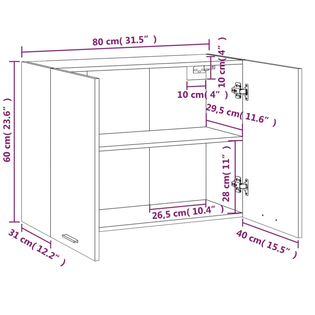 vidaXL Armario colgante madera ingeniería gris Sonoma 80x31x60 cm