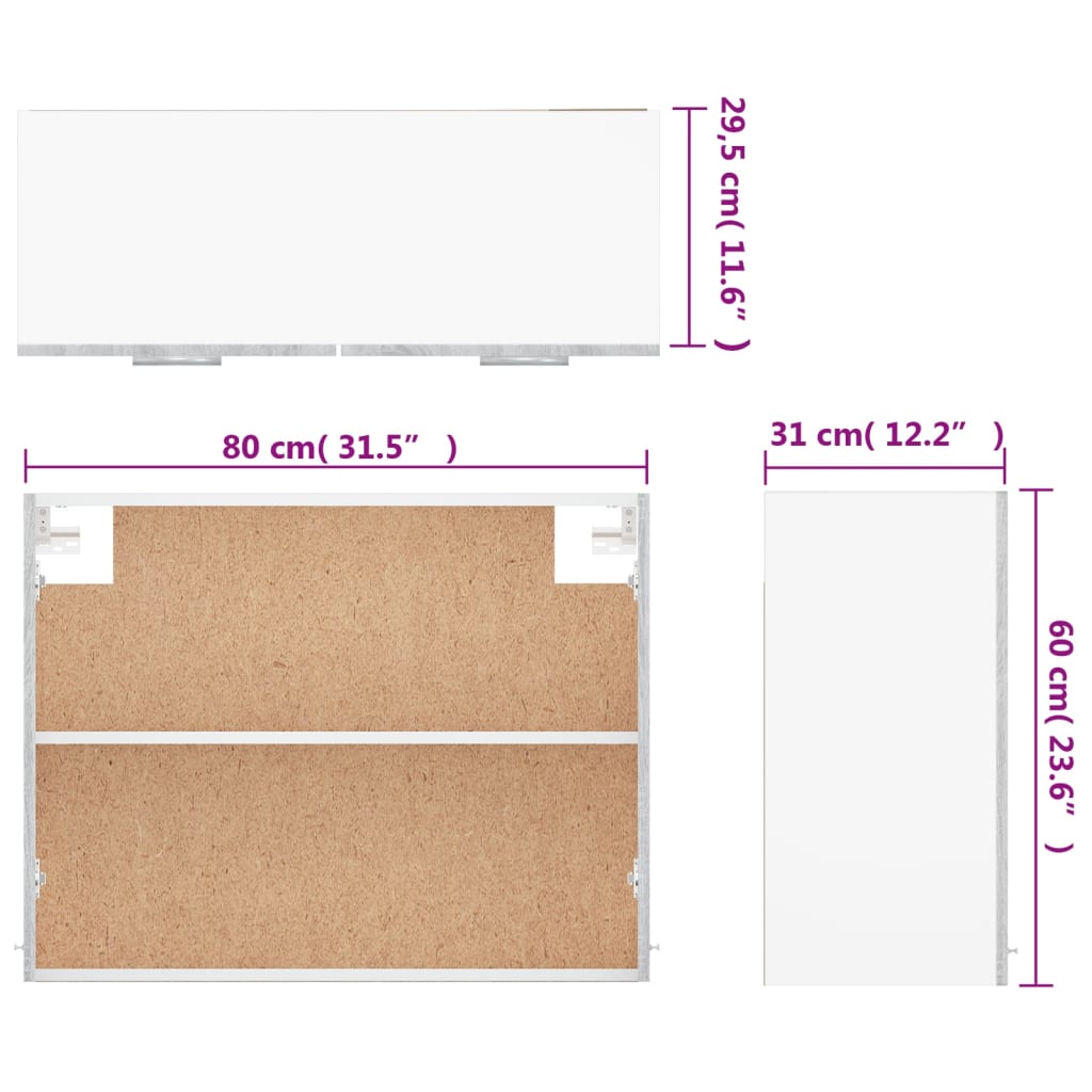 vidaXL Armario colgante madera ingeniería gris Sonoma 80x31x60 cm