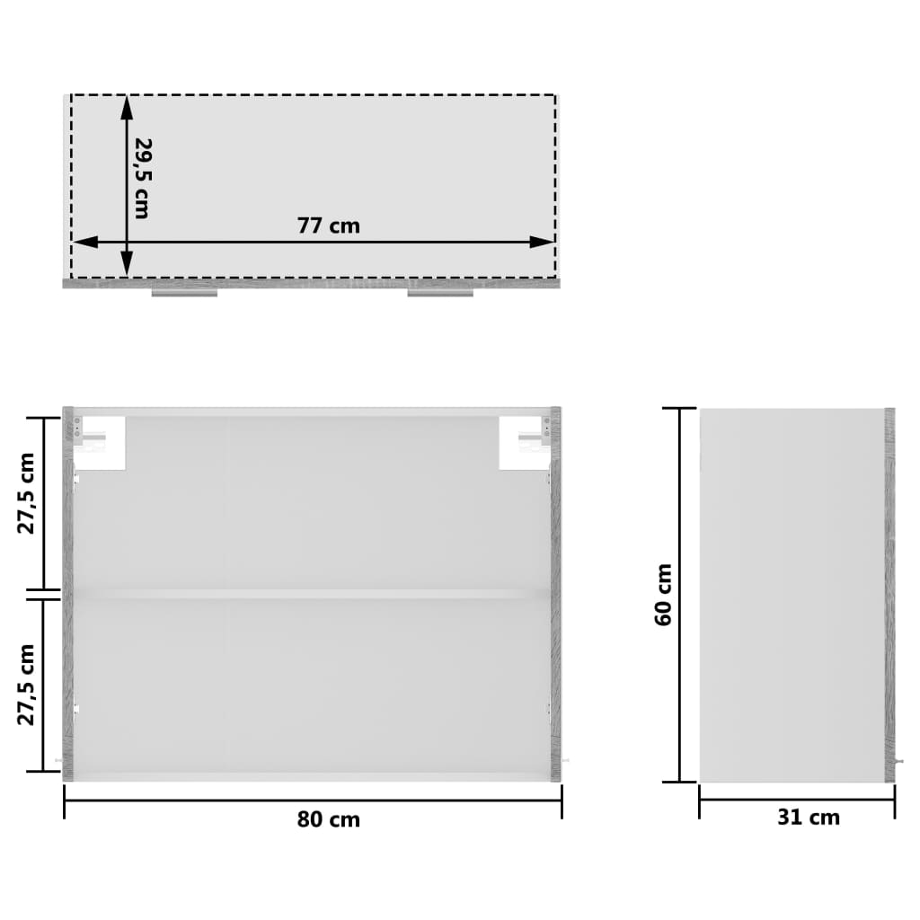 vidaXL Armario vitrina colgante madera gris Sonoma 80x31x60 cm