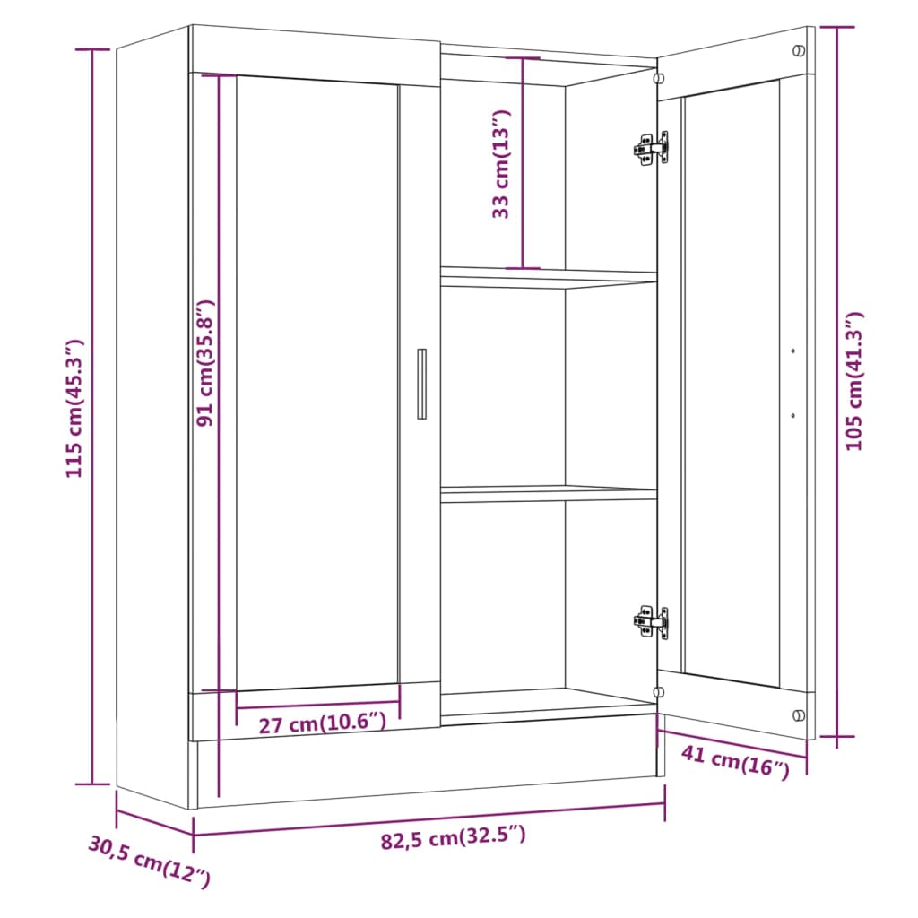 vidaXL Vitrina madera contrachapada gris Sonoma 82,5x30,5x115 cm