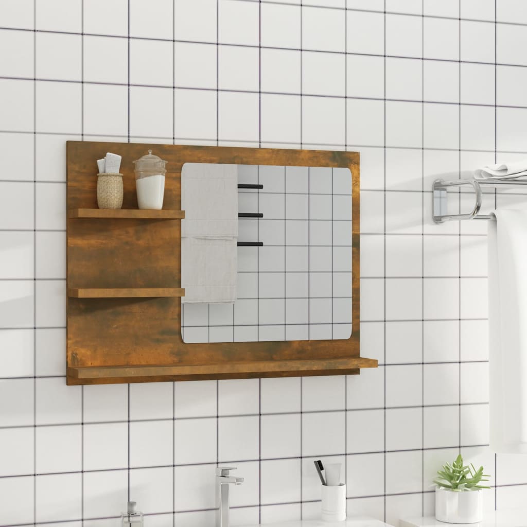 vidaXL Espejo de baño madera contrachapada roble ahumado 60x10,5x45 cm