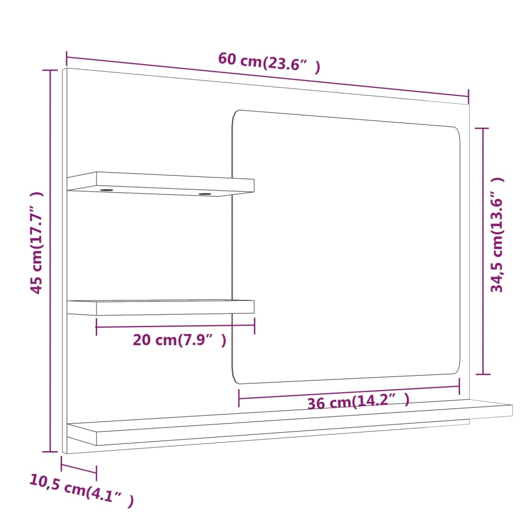 vidaXL Espejo de baño madera contrachapada roble ahumado 60x10,5x45 cm