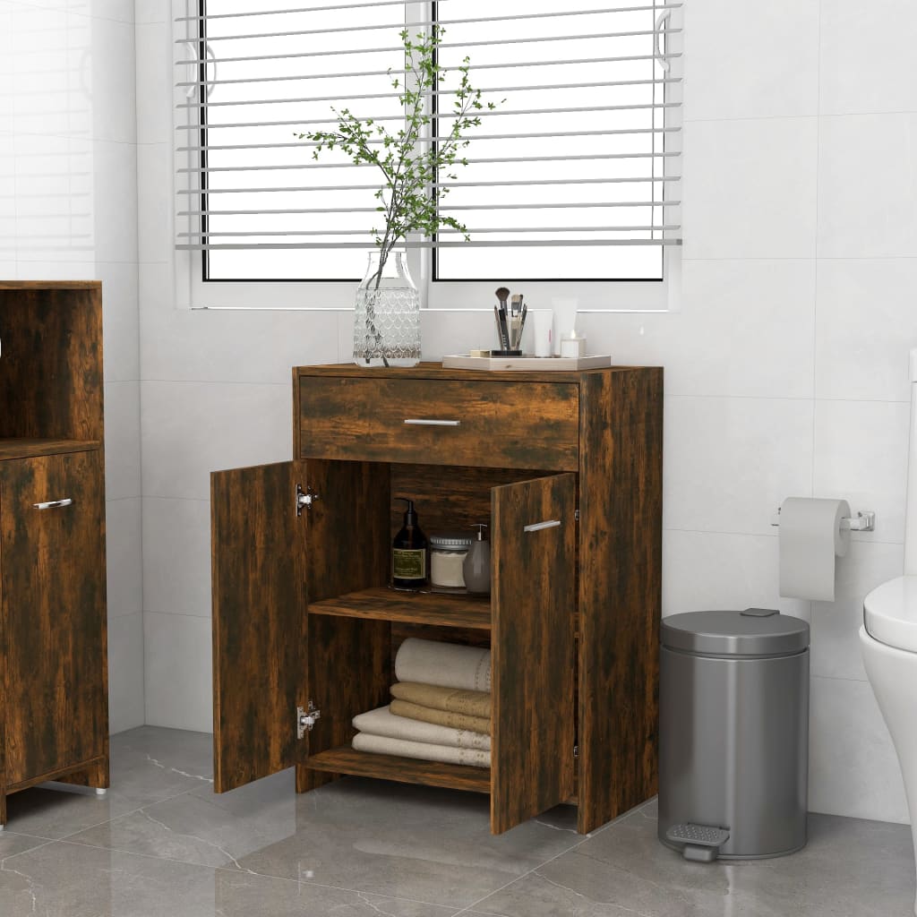 vidaXL Armario baño madera contrachapada roble ahumado 60x33x80 cm