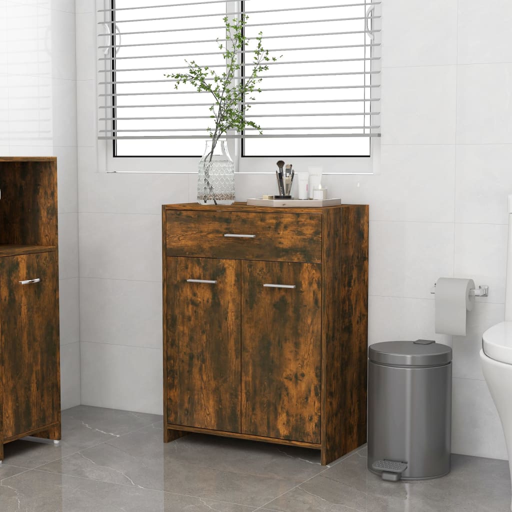 vidaXL Armario baño madera contrachapada roble ahumado 60x33x80 cm