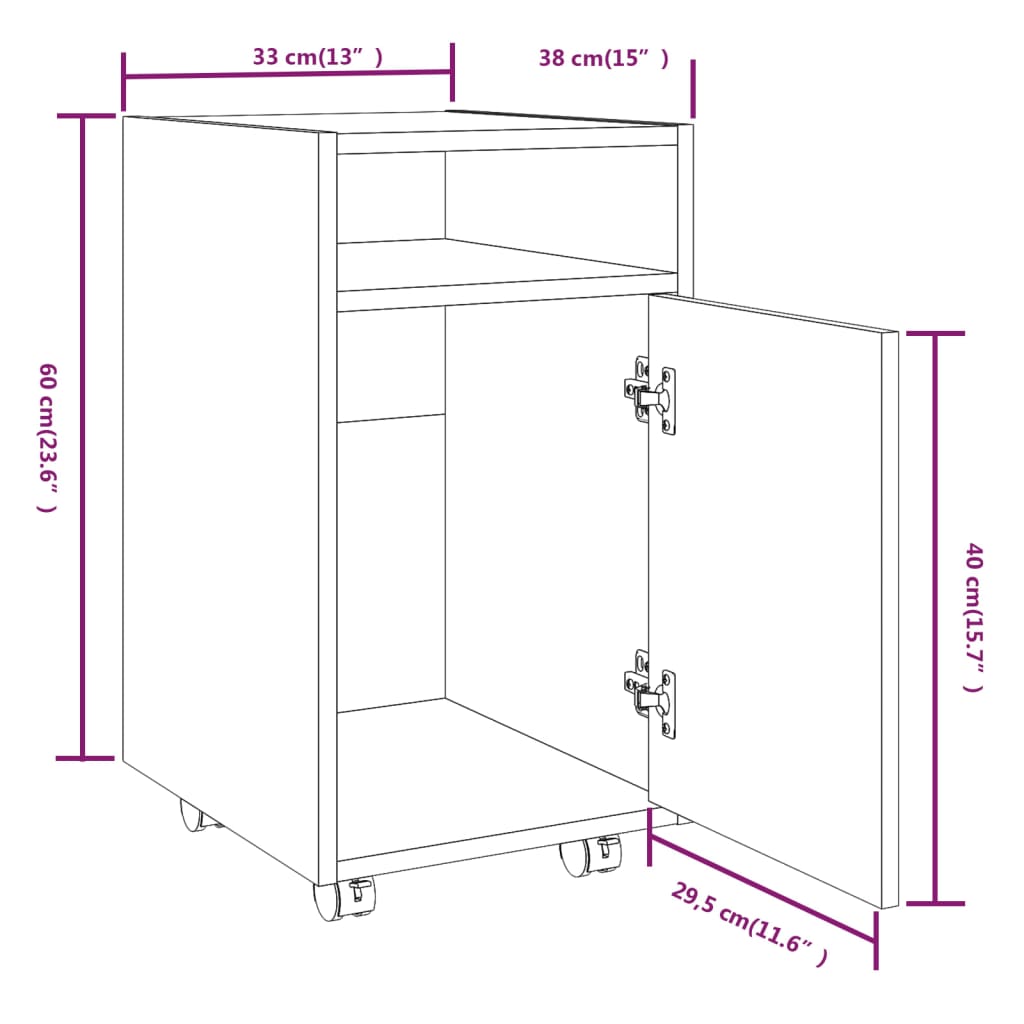 vidaXL Armario auxiliar con ruedas contrachapado gris 33x38x60 cm