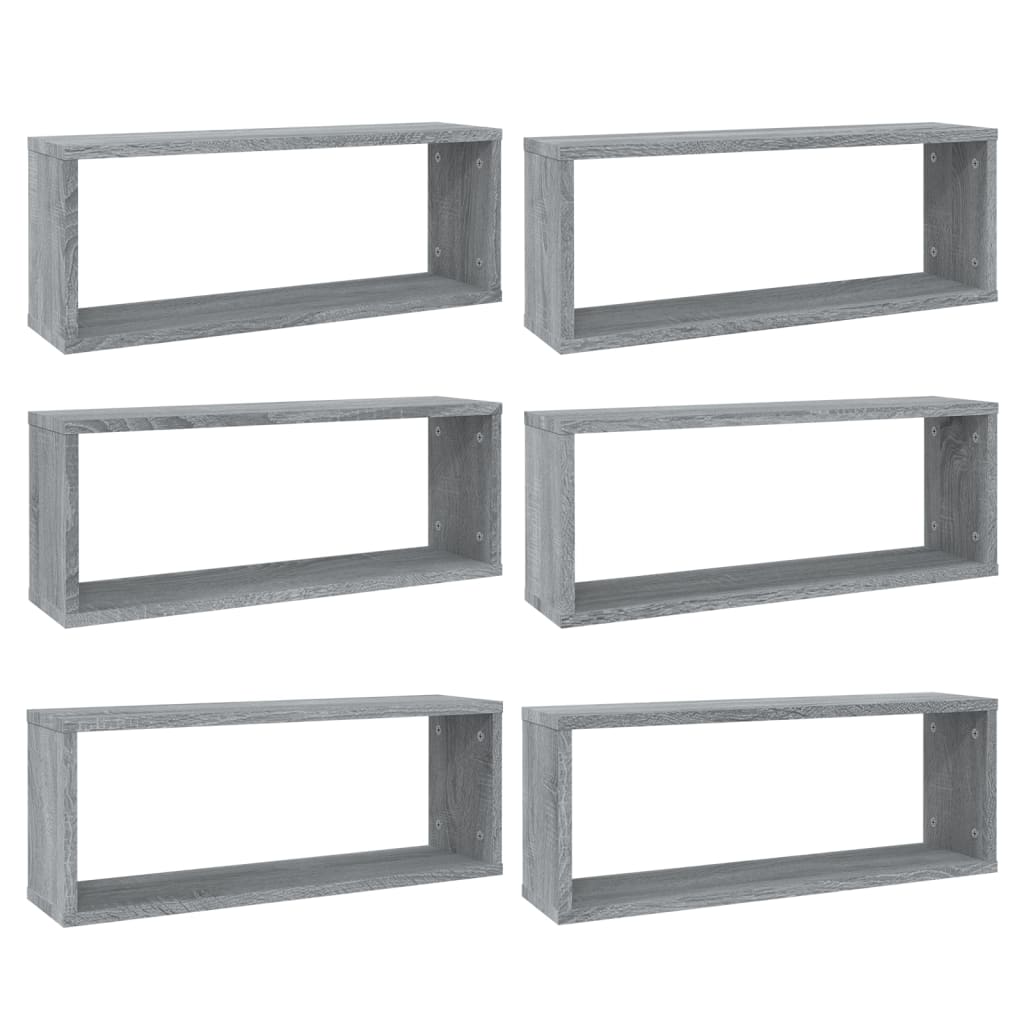 vidaXL Estantes cúbicos de pared 6 uds madera gris Sonoma 60x15x23 cm