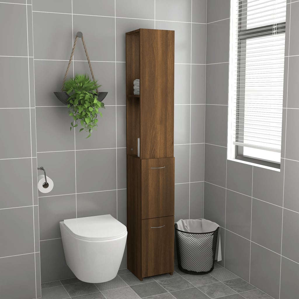 vidaXL Armario de baño madera contrachapada marrón roble 25x26,5x170cm