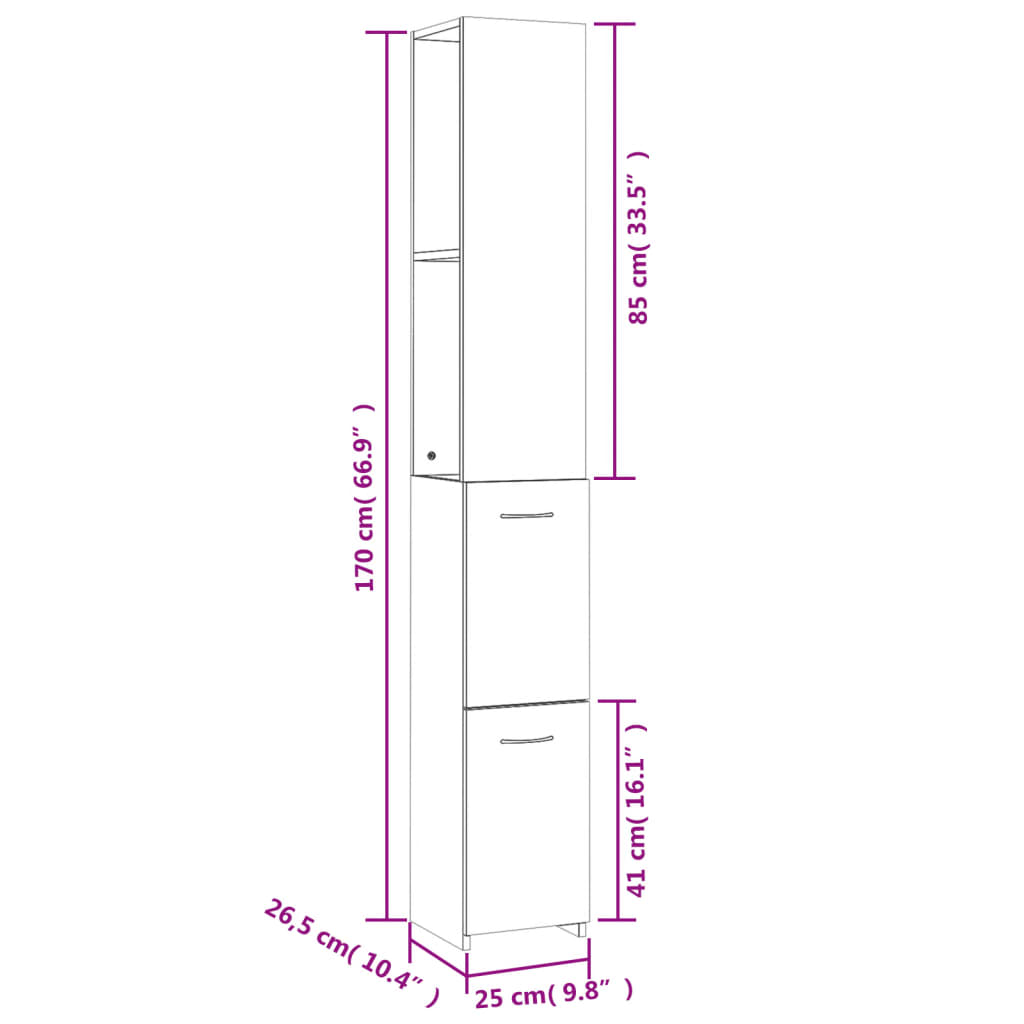 vidaXL Armario de baño madera contrachapada marrón roble 25x26,5x170cm