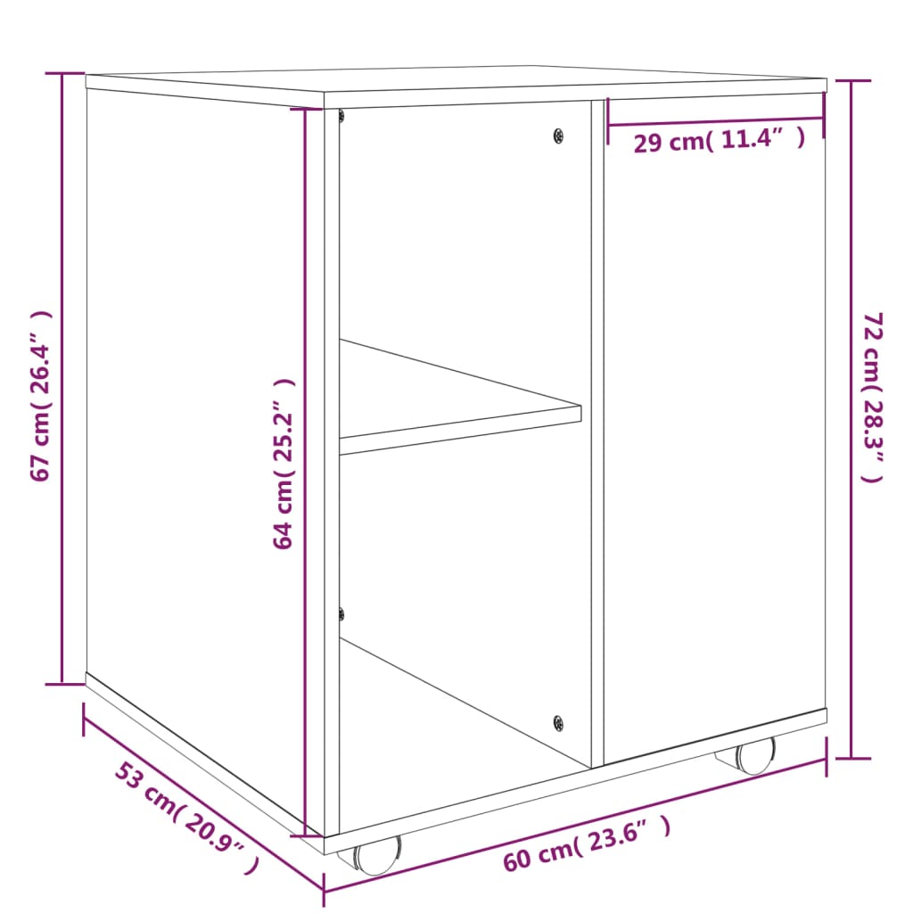 vidaXL Armario ruedas madera contrachapada roble ahumado 60x53x72 cm