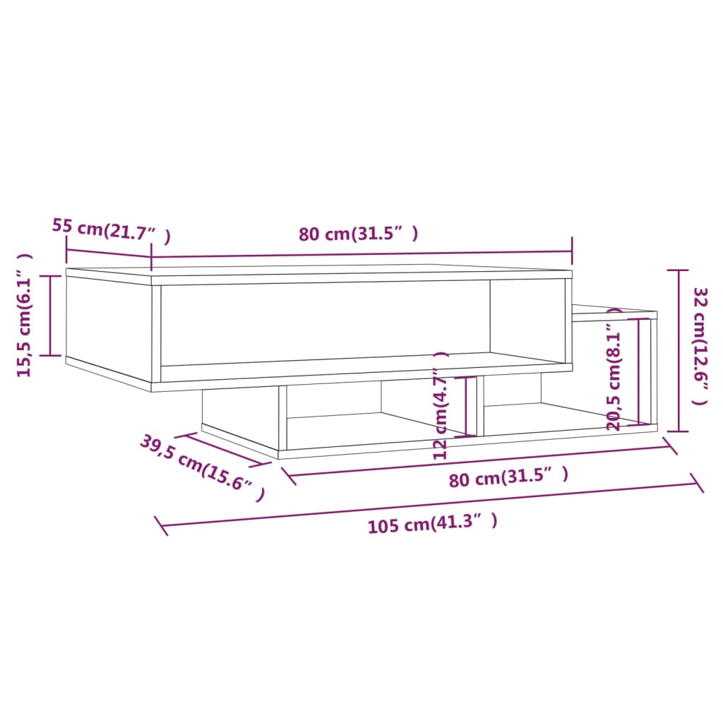 vidaXL Mesa de centro madera de ingeniería gris Sonoma 105x55x32 cm