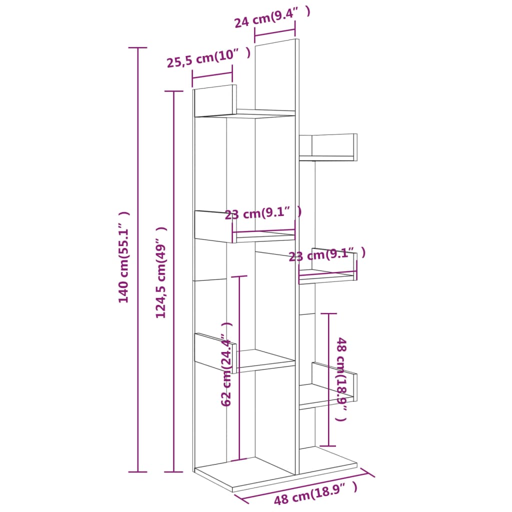 vidaXL Estantería madera contrachapada roble marrón 48x25,5x140 cm