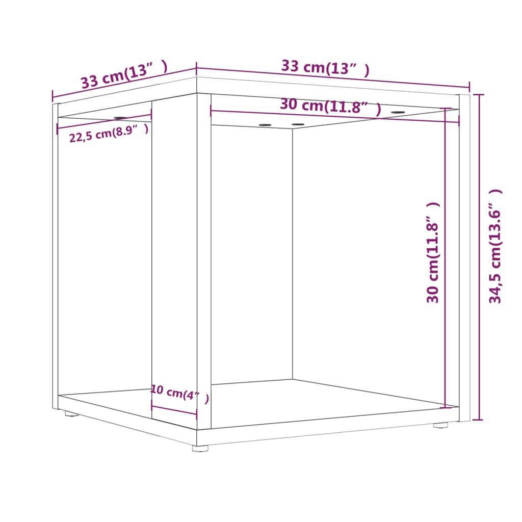 vidaXL Mesa auxiliar madera contrachapada roble ahumado 33x33x34,5 cm