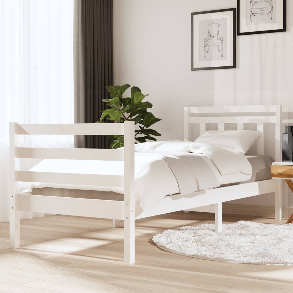 vidaXL Estructura de cama individual madera maciza blanco 75x190 cm