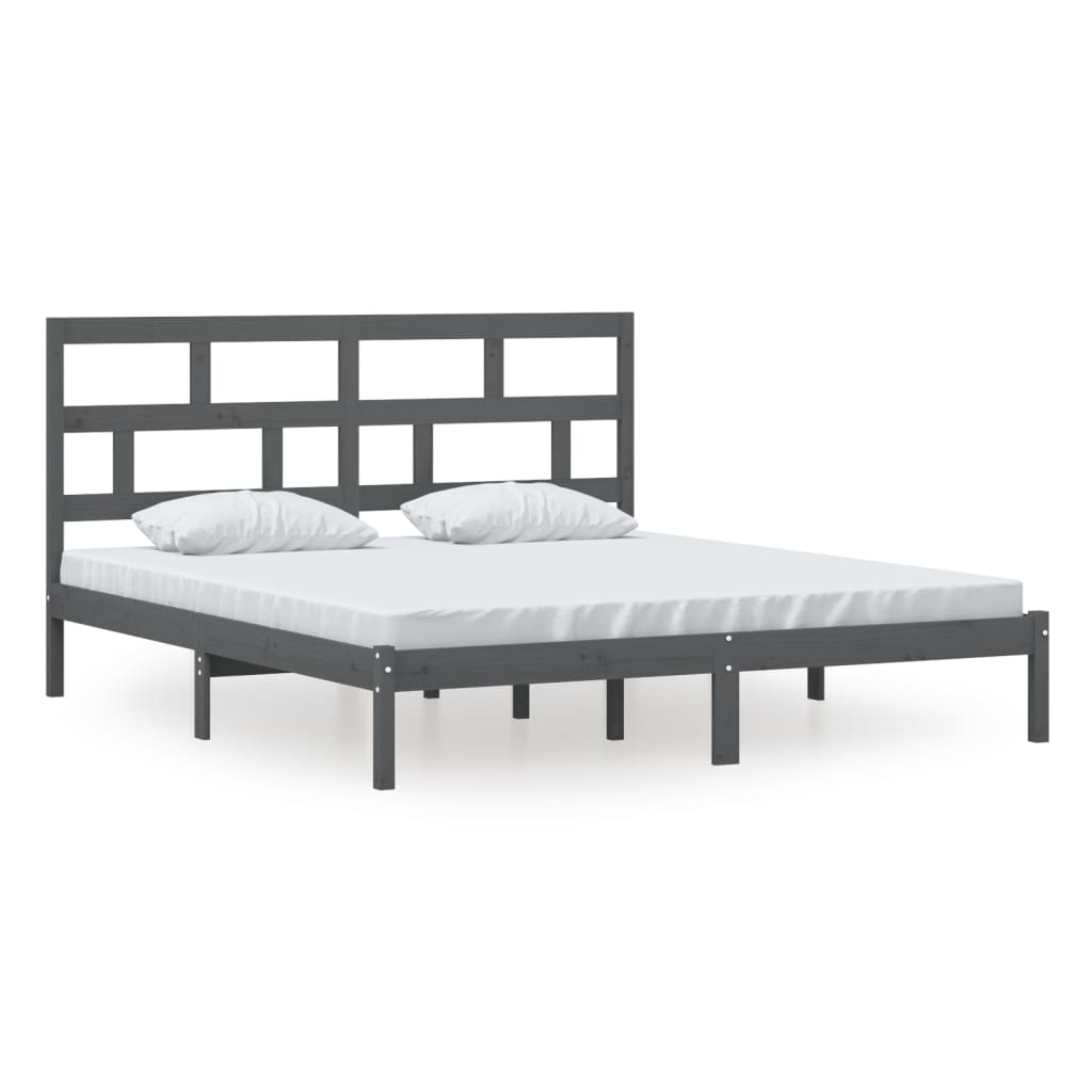 vidaXL Estructura de cama de madera maciza gris super king 180x200 cm