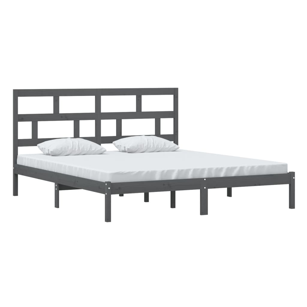 vidaXL Estructura de cama de madera maciza gris super king 180x200 cm