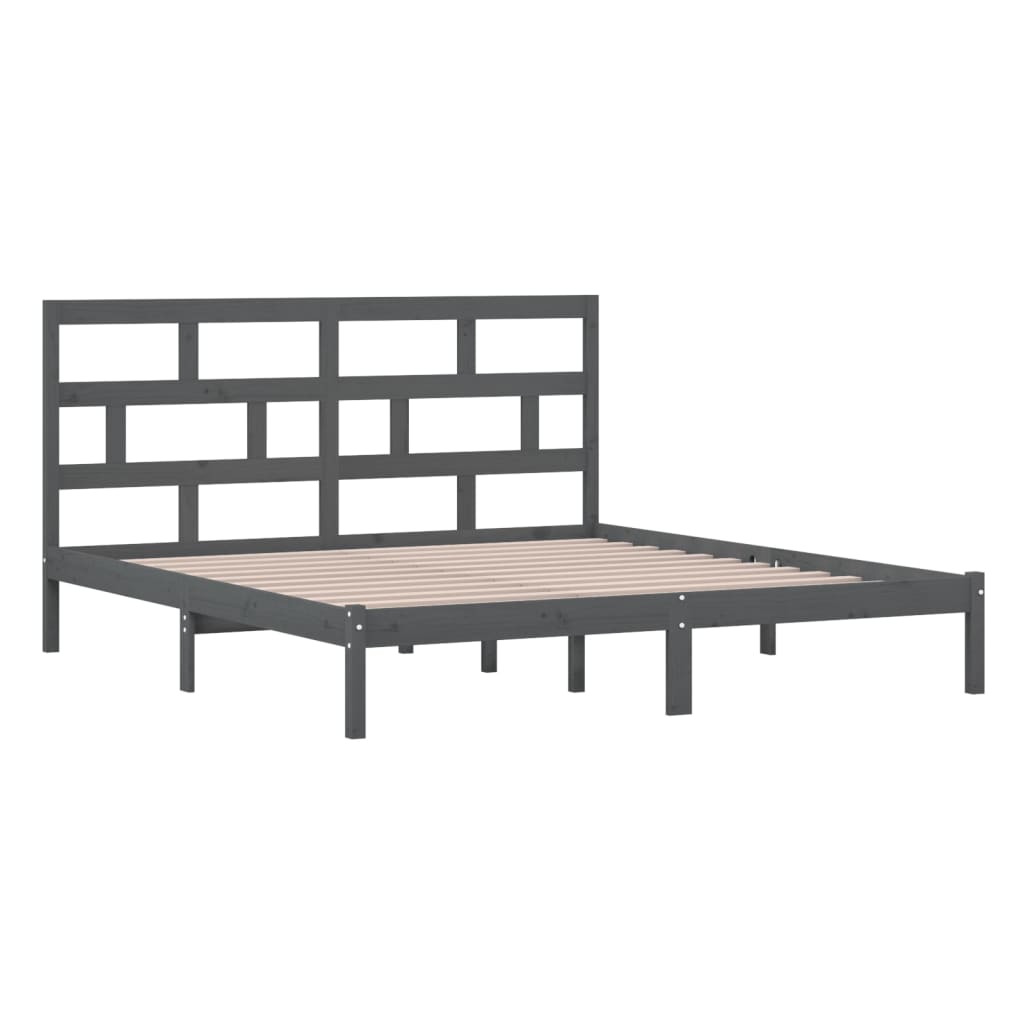 vidaXL Estructura de cama de madera maciza gris super king 180x200 cm