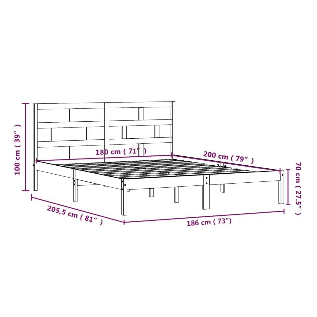 vidaXL Estructura de cama de madera maciza gris super king 180x200 cm