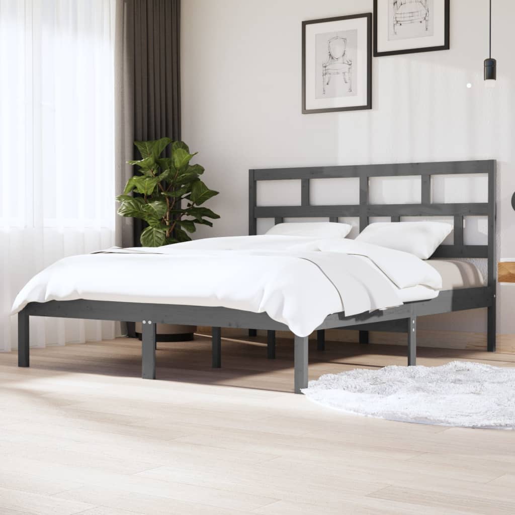 vidaXL Estructura de cama de madera maciza gris super king 180x200 cm