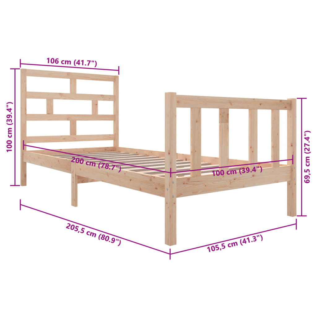 vidaXL Estructura de cama madera maciza de pino 100x200 cm