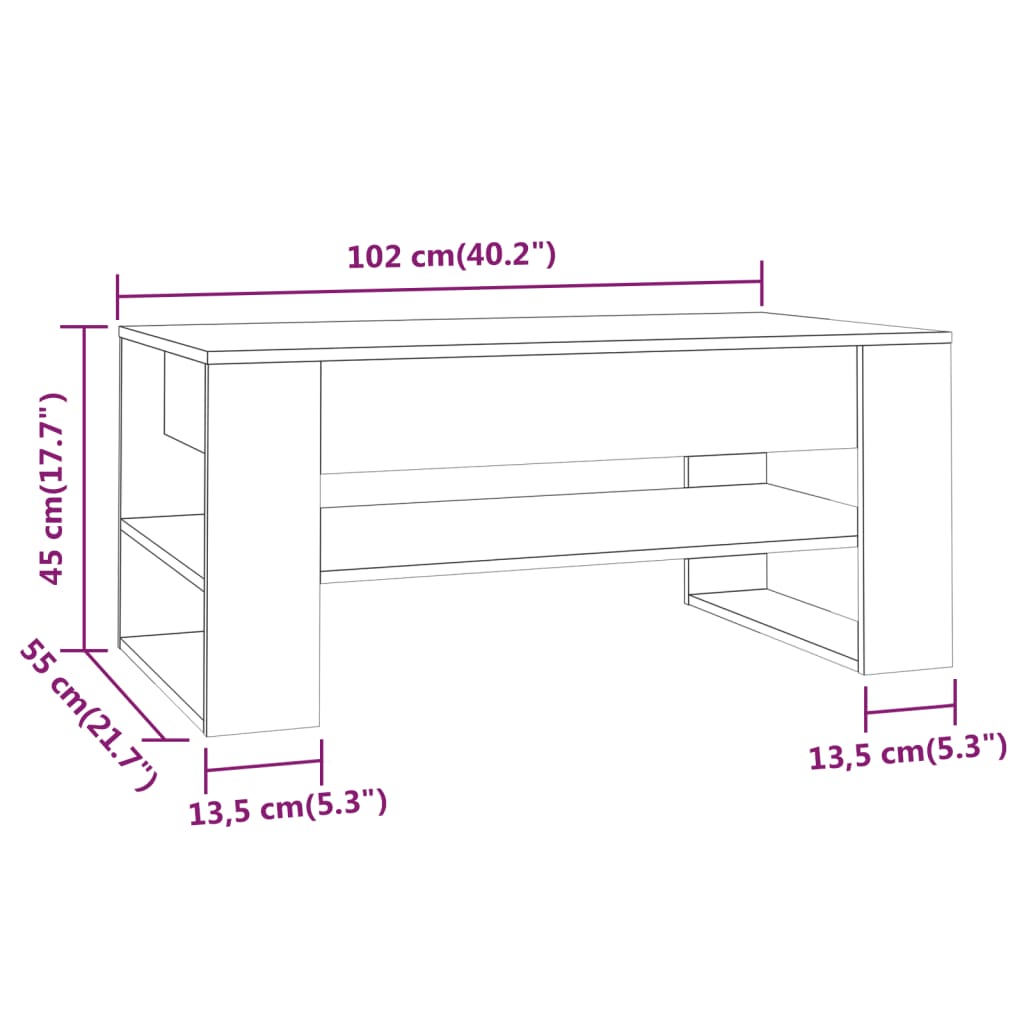 vidaXL Mesa de centro madera de ingeniería roble Sonoma 102x55x45 cm