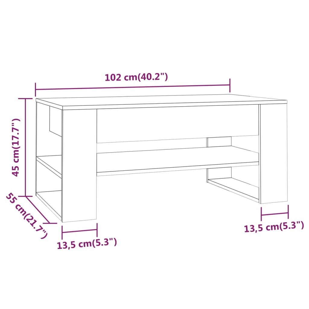 vidaXL Mesa de centro madera contrachapada gris hormigón 102x55x45 cm